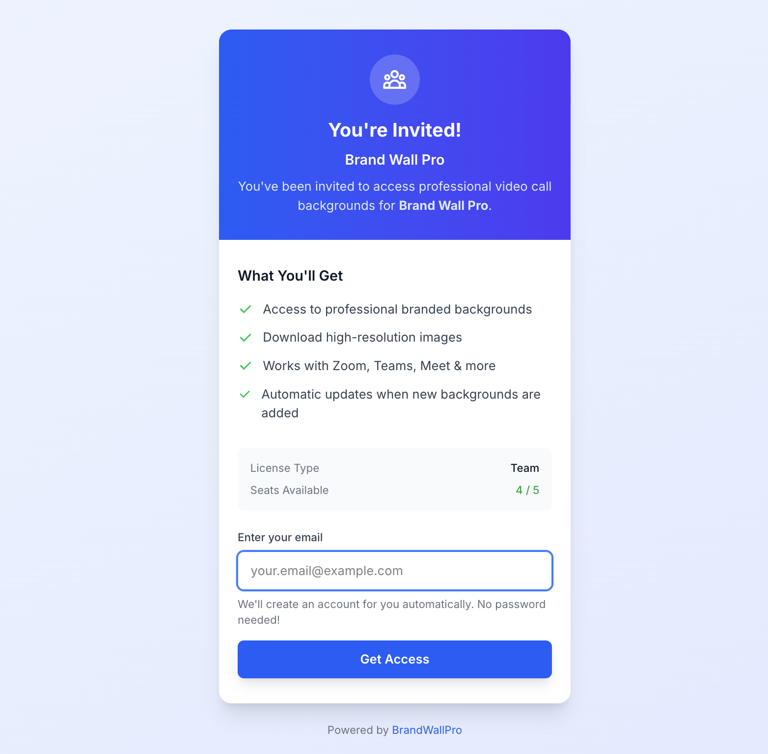 Group License Invite Screen - Beautiful welcome page for team members