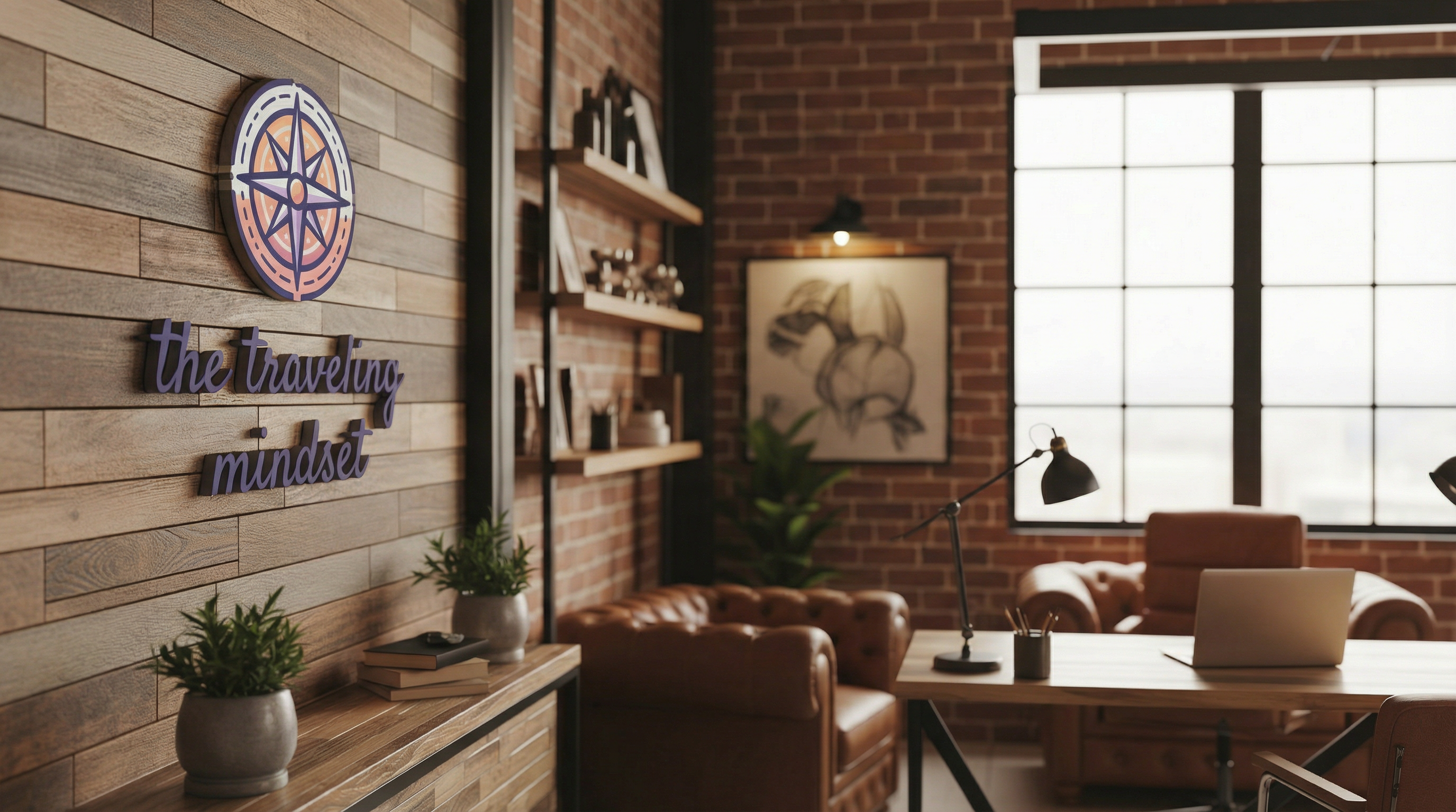 The Traveling Mindset custom branded background by BrandWallPro