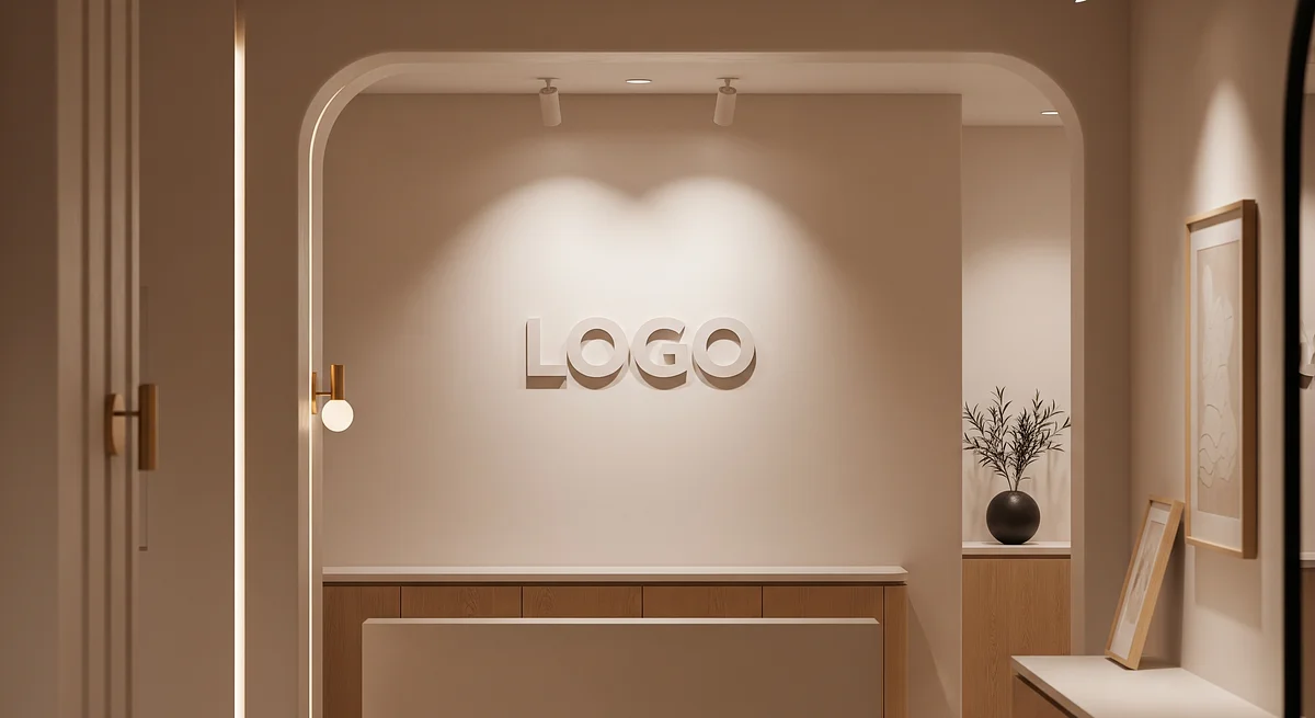 HR Minimalist Salon Branded Virtual Office Background with Company Logo - Real Estate