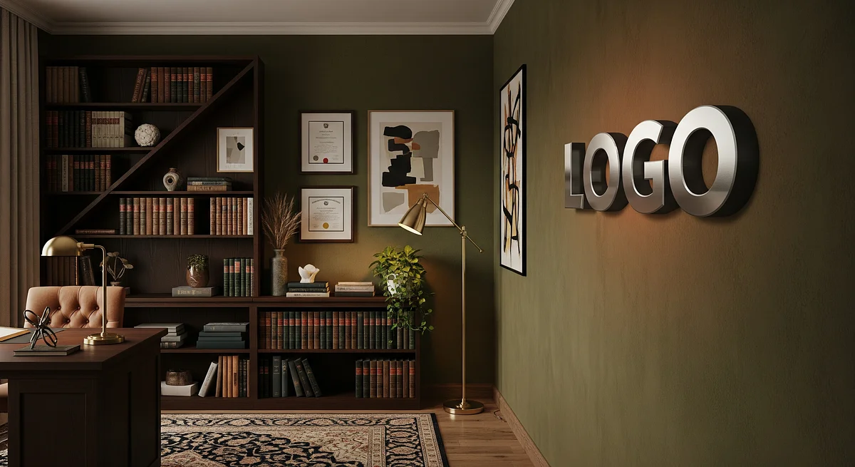 Attorney Bohemian Den Branded Virtual Office Background with Company Logo - Minimalist