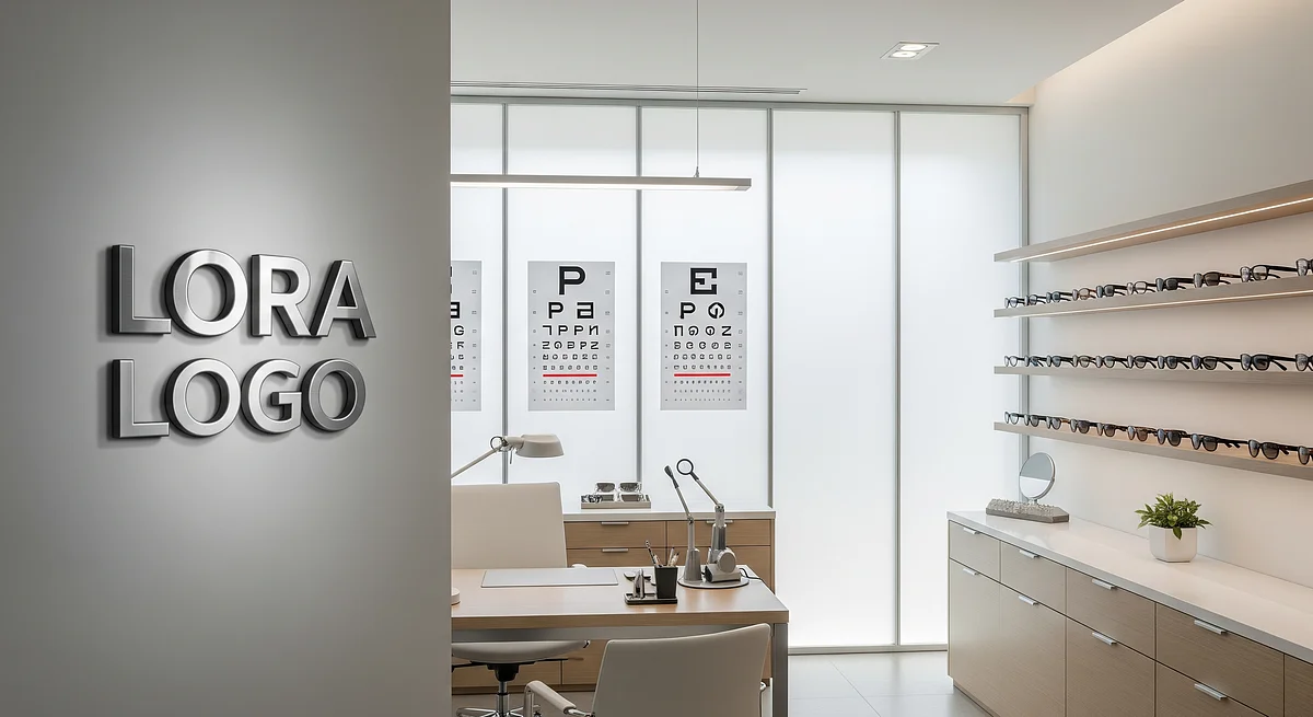Optometrist Transitional Workspace Branded Virtual Office Background with Company Logo - Finance