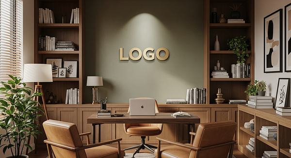 Business Coach Comfortable Den Branded Virtual Office Background with Company Logo - Healthcare