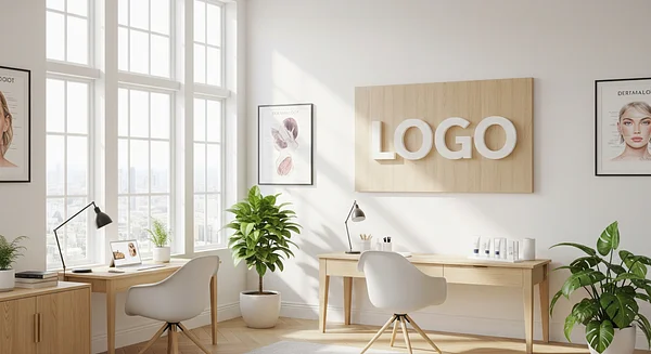 Dermatologist Scandinavian Corner Office Professional Virtual Office Background for Video Calls - Healthcare