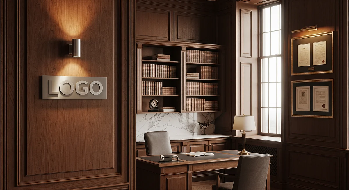 Law Firm Timeless Suite Branded Virtual Office Background with Company Logo - Modern