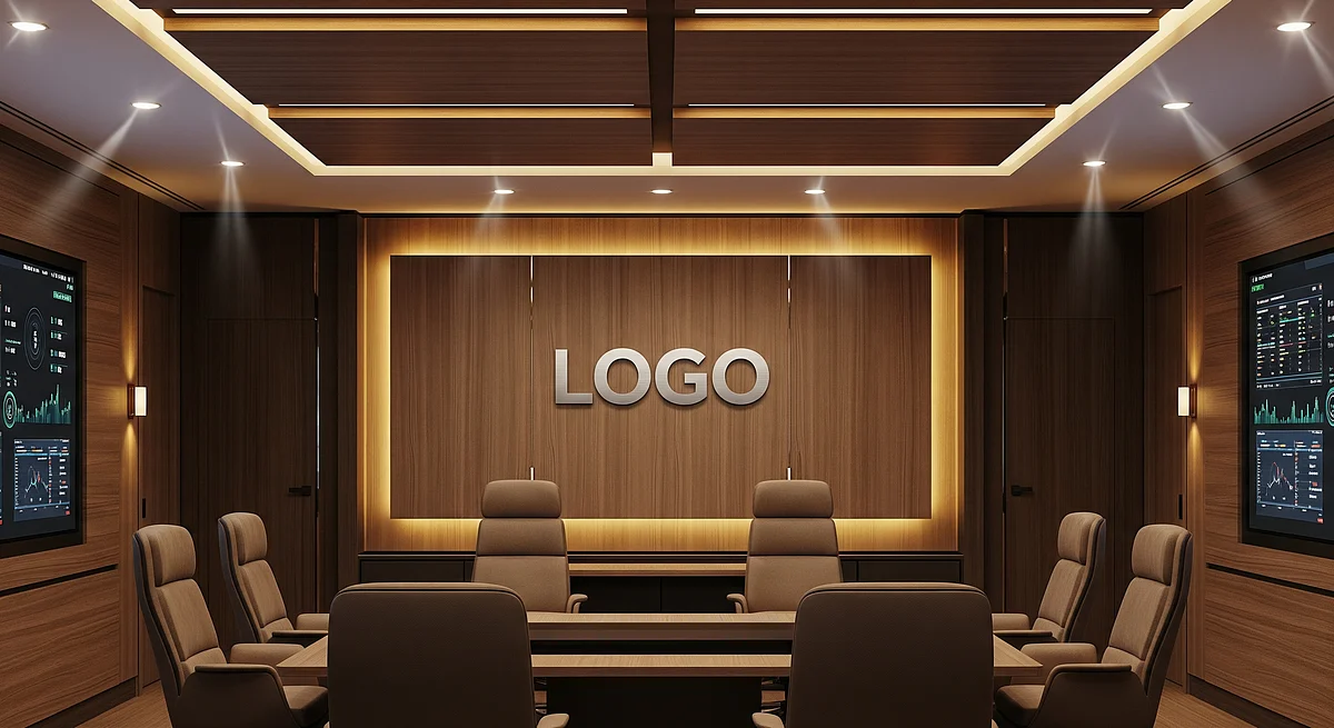 Wealth Management Comfortable War Room Branded Virtual Office Background with Company Logo - Startup