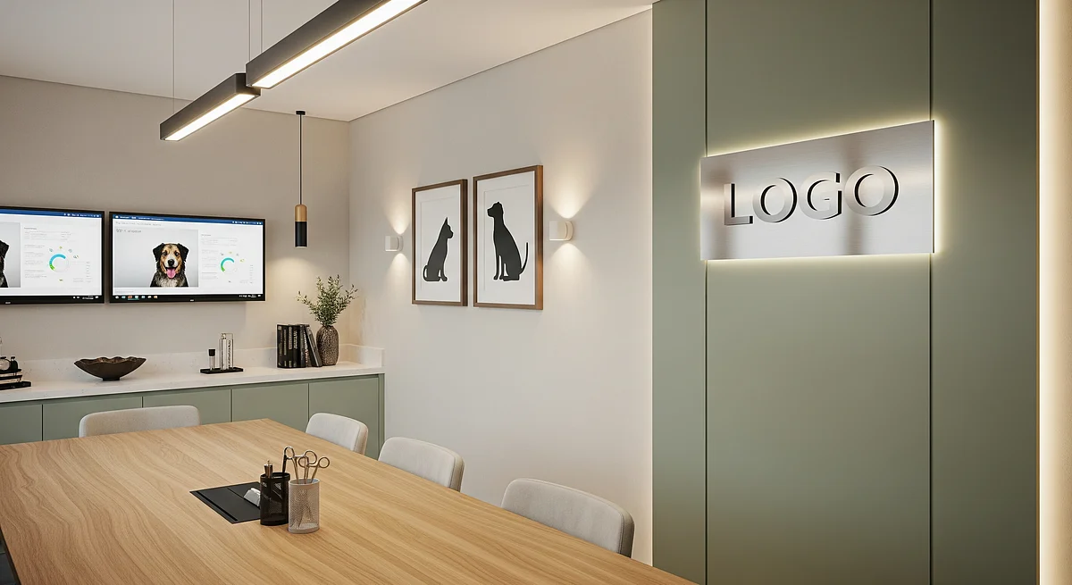 Veterinarian Boutique War Room Branded Virtual Office Background with Company Logo - Consulting