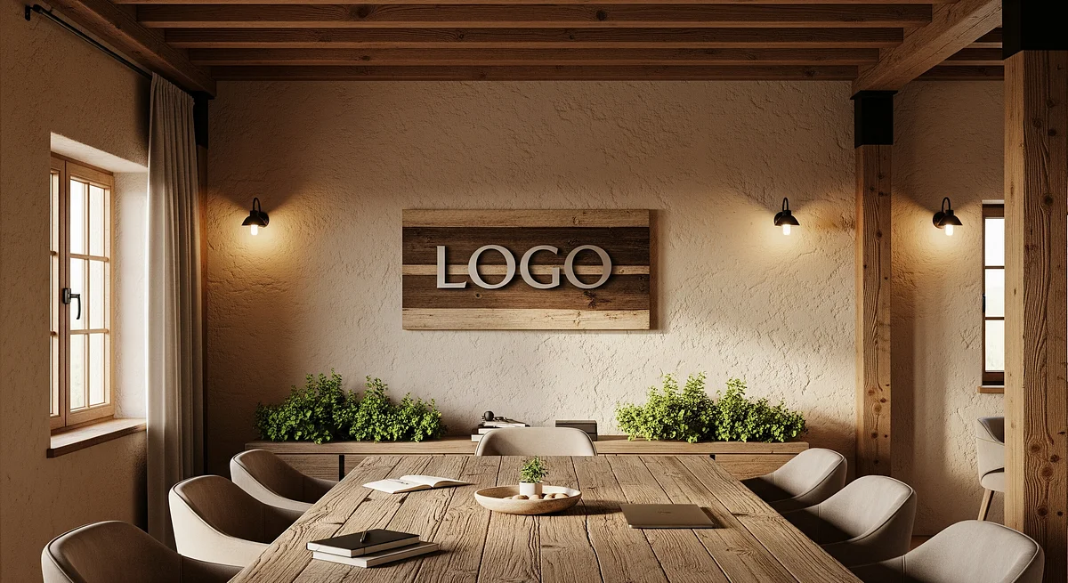 Business Coach Earthy War Room Branded Virtual Office Background with Company Logo - Boardroom