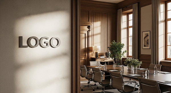 Real Estate Developer Timeless Conference Room Branded Virtual Office Background with Company Logo - Finance