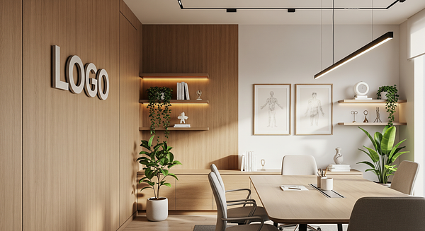 Physician Natural Meeting Room Branded Virtual Office Background with Company Logo - Real Estate