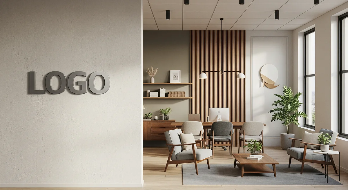 Recruiter Contemporary Parlor Branded Virtual Office Background with Company Logo - Startup