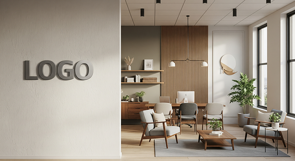 Recruiter Contemporary Parlor Branded Virtual Office Background with Company Logo - Startup