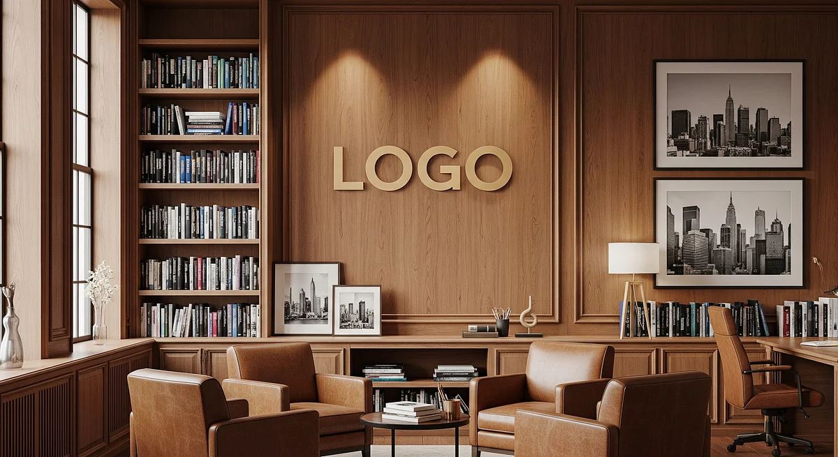 New York Executive Coach Classic Office Branded Virtual Office Background with Company Logo - Technology