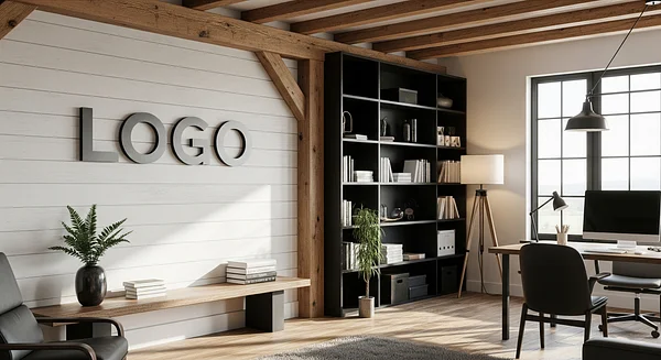 Tech Startup Farmhouse Den Professional Virtual Office Background for Video Calls - Boardroom