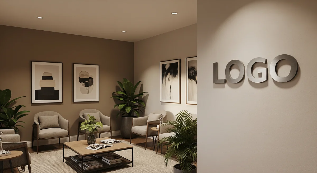 Consultant Comfortable Waiting Room Branded Virtual Office Background with Company Logo - Consulting