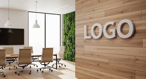 Real Estate Organic Boardroom Branded Virtual Office Background with Company Logo - Legal