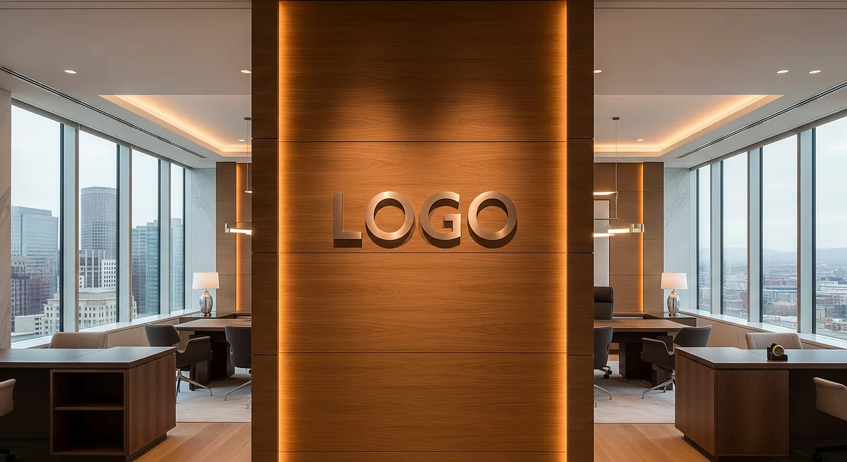 Denver Private Banking High-End Workspace Branded Virtual Office Background with Company Logo - Industrial