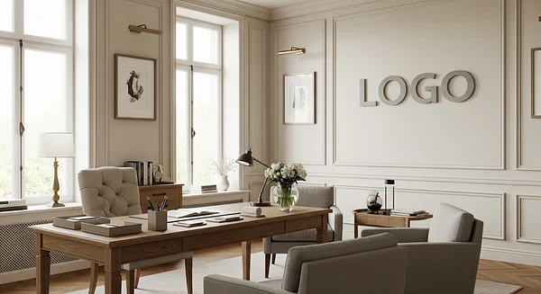 Marketing Agency French Provincial Private Office Professional Virtual Office Background for Video Calls - Office