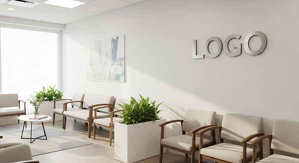Insurance Inviting Waiting Room Branded Virtual Office Background with Company Logo - Real Estate
