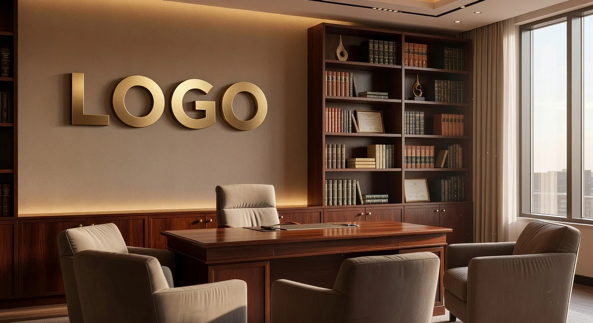 Family Law Cozy Executive Office Branded Virtual Office Background with Company Logo - Startup