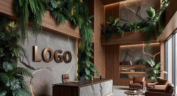 Legal Biophilic Parlor Branded Virtual Office Background with Company Logo - Corporate