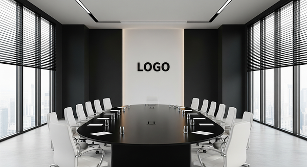 Modern Boardroom Elegance Branded Virtual Office Background with Company Logo - Corporate