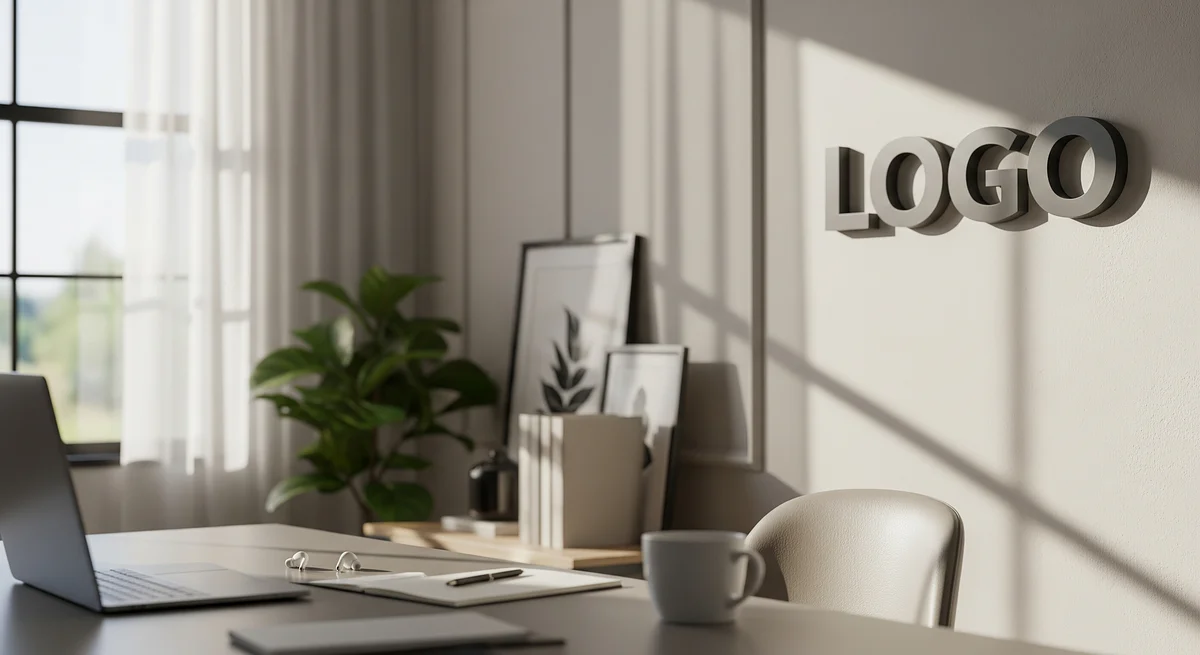 Modern Sales Workspace Branded Virtual Office Background with Company Logo - Real Estate