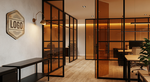 Amber Mist Innovation Den Branded Virtual Office Background with Company Logo - Startup