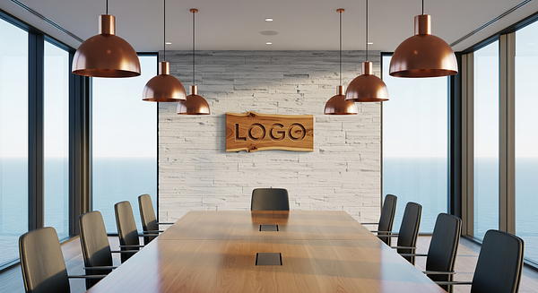 Copperleaf Oceanside Boardroom Branded Virtual Office Background with Company Logo - Corporate