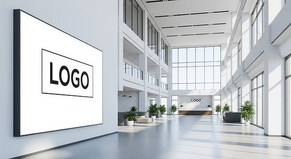 Modern Atrium Elegance Branded Virtual Office Background with Company Logo - Corporate