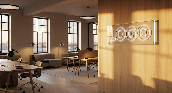 Sunset Maple Innovation Den Branded Virtual Office Background with Company Logo - Startup