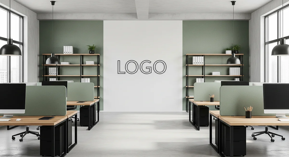 Sage Concrete Innovation Bay Branded Virtual Office Background with Company Logo - Startup