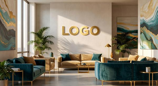 California Marketing Agency Opulent Lounge Branded Virtual Office Background with Company Logo - Finance