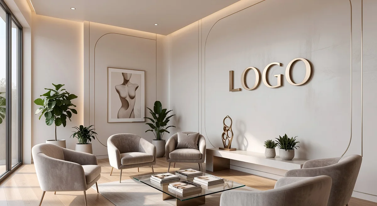 Plastic Surgery Artistic Waiting Room Branded Virtual Office Background with Company Logo - Modern