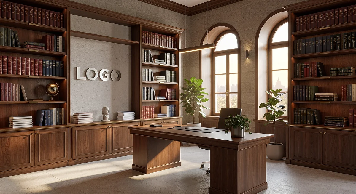 Accounting Transitional Library Branded Virtual Office Background with Company Logo - Legal