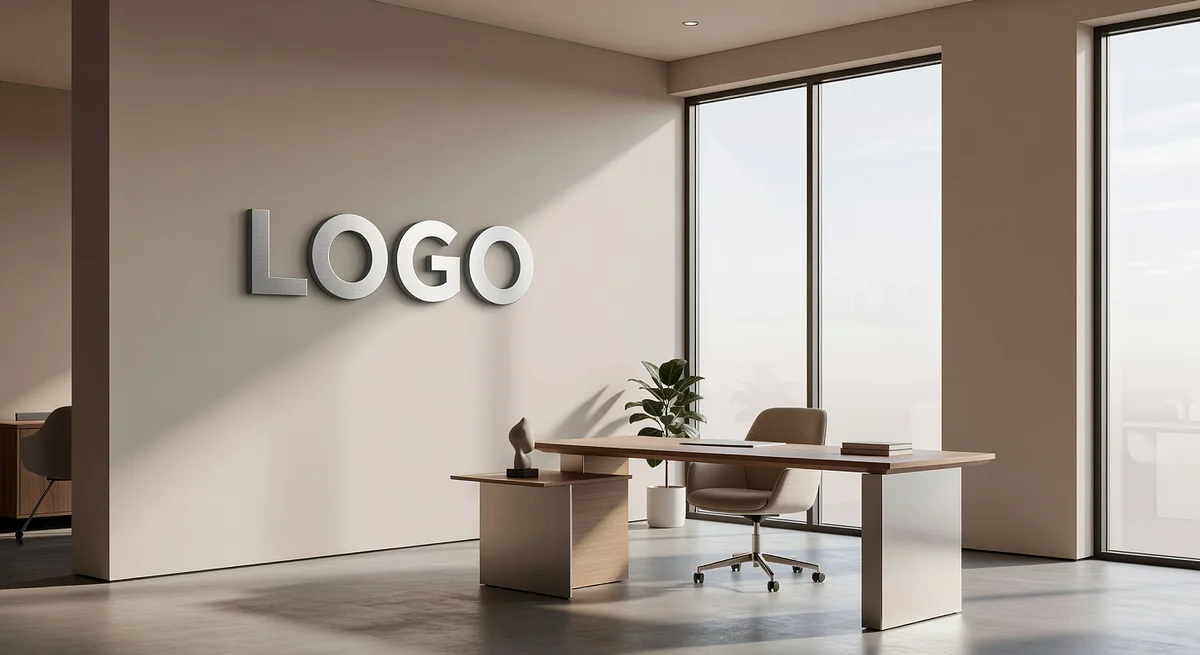 Design Studio Modern Corner Office Branded Virtual Office Background with Company Logo - Finance