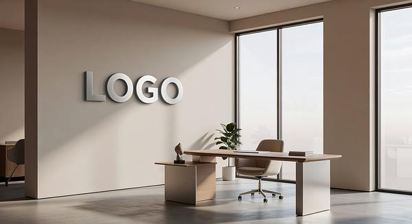 Design Studio Modern Corner Office Branded Virtual Office Background with Company Logo - Finance