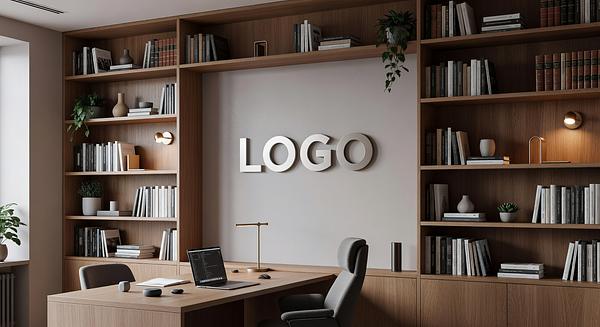 Tech Startup Homey Library Branded Virtual Office Background with Company Logo - Boardroom