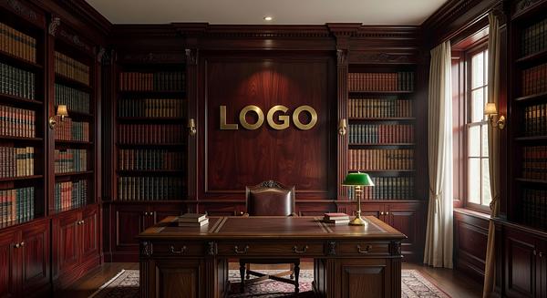 Executive Education Traditional Private Office Branded Virtual Office Background with Company Logo - Startup