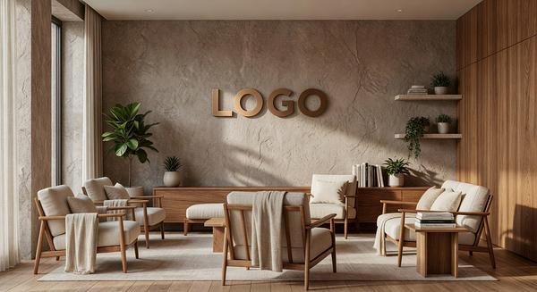 Architecture Firm Earthy Parlor Branded Virtual Office Background with Company Logo - Consulting