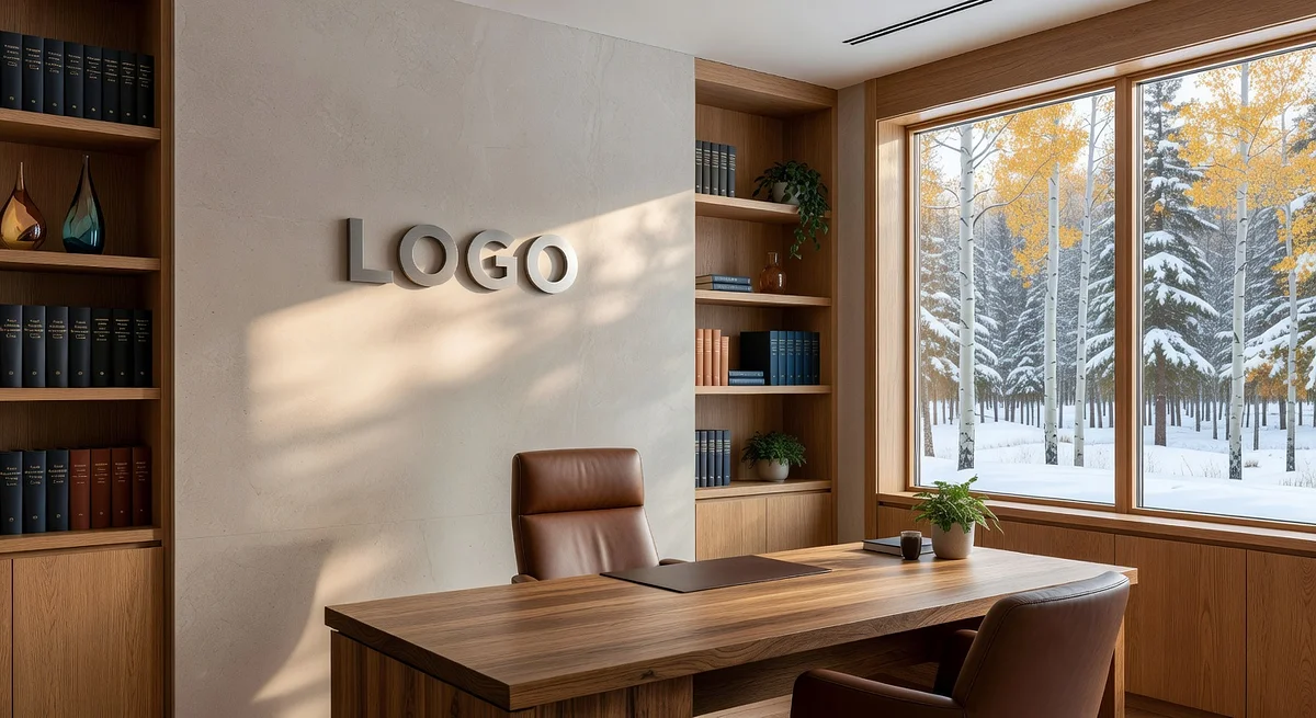 Aspen Attorney Transitional Study Branded Virtual Office Background with Company Logo - Consulting