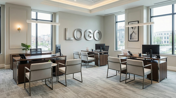 Modern Realty Office Branded Virtual Office Background with Company Logo - Real Estate