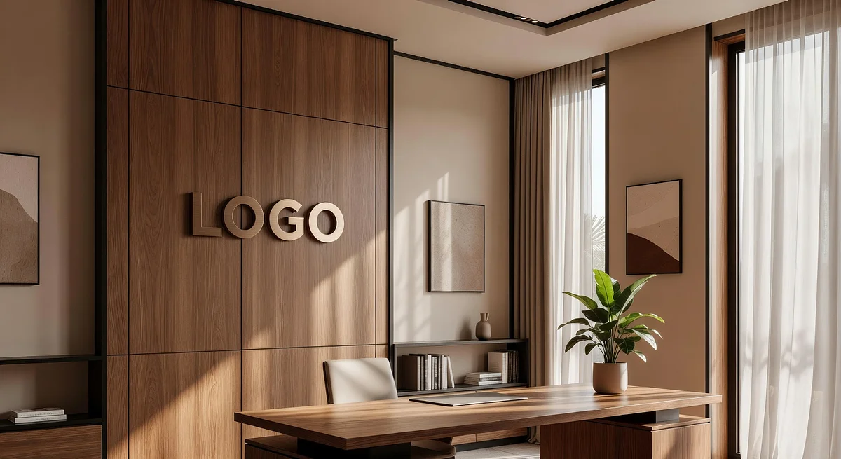 Asset Management Tropical Private Office Branded Virtual Office Background with Company Logo - Office