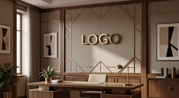 Family Law Art Deco Home Office Branded Virtual Office Background with Company Logo - Executive