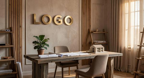 Real Estate Developer Bohemian Home Office Branded Virtual Office Background with Company Logo - Consulting