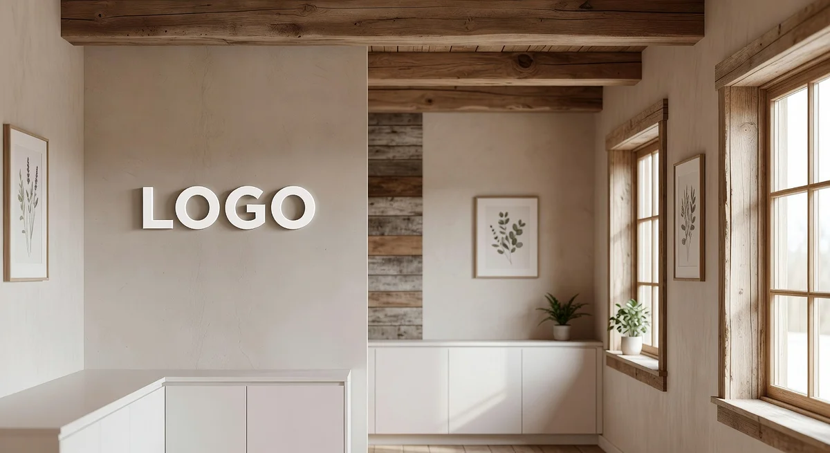 Medical Spa Farmhouse Corner Office Branded Virtual Office Background with Company Logo - Corporate