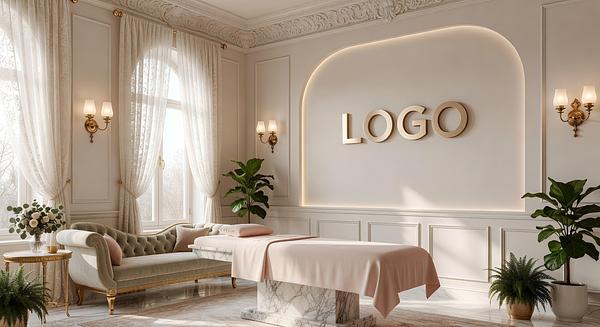 California Medical Spa Victorian Suite Branded Virtual Office Background with Company Logo - Creative