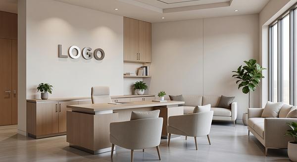 Medical Spa Transitional Private Office Branded Virtual Office Background with Company Logo - Corporate