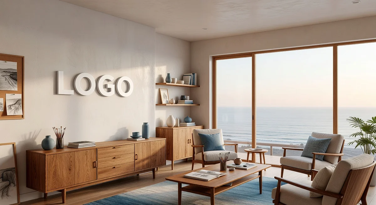 Malibu Design Studio Elegant Creative Space Branded Virtual Office Background with Company Logo - Healthcare