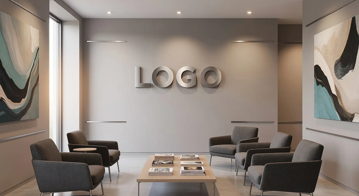 Recruiter Artistic Waiting Room Branded Virtual Office Background with Company Logo - Technology