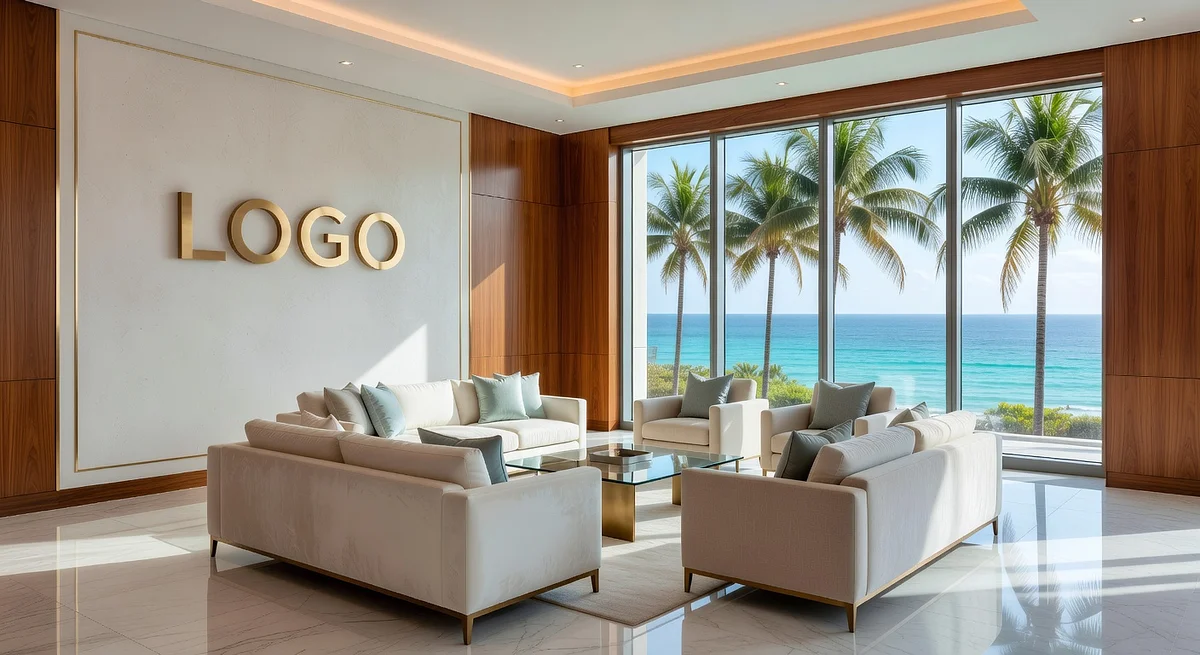 Miami Wealth Management Inviting Suite Branded Virtual Office Background with Company Logo - Creative